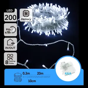 Ghirlanda luminosa a batterie 4AA, luce bianca fredda, 20 m + 0,3 m, ideale per decorazioni ambientali ed eventi. - Product Image 3