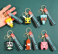 Vente en gros de porte-clés en PVC 3D en caoutchouc, personnages d'anime, pendentifs Mine Craft, personnages pixelisés, cadeau sur le thème des jeux Sandbox pour les fans de jeux