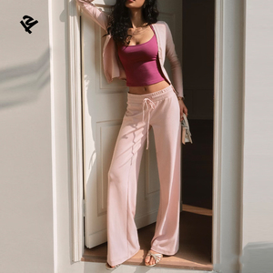 Abbigliamento Casual da <span class=keywords><strong>Donna</strong></span>, Set Due Pezzi con Cardigan a Maniche Lunghe con Scollo a V e Bottoni e <span class=keywords><strong>Pantaloni</strong></span> a Zampa, Completo <span class=keywords><strong>Rosa</strong></span> per Signore - Product Image 4