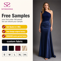 Fournisseur de vêtements sur mesure Robe de soirée en satin asymétrique à une épaule, taille froncée, coupe sirène, longueur ras du sol, pour femme, vente en gros