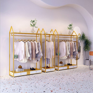 Soporte de exhibición de Ropa de Oro <span class=keywords><strong>real</strong></span>, estante colgante de Metal, tienda de ropa, escaparate, muebles de exhibición de ventana - Product Image 4