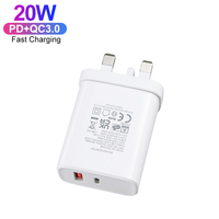 Chargeur rapide 20W double port USB C et USB A, prise murale pour iPhone 16 15 14 Pro Max, certifié PD UKCA