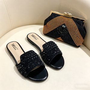 <span class=keywords><strong>Sandali</strong></span> piatti <span class=keywords><strong>con</strong></span> strass e pochette abbinata, set da donna per serate, feste e matrimoni - Product Image 2