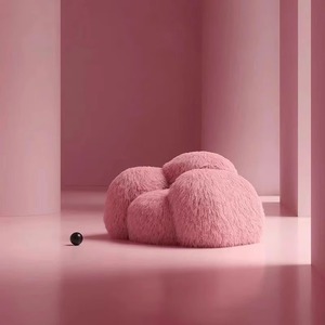 Sofá de peluche rosa con forma de oso muñeco de nieve, sillón puf nórdico minimalista moderno para salón o tienda - Product Image 2