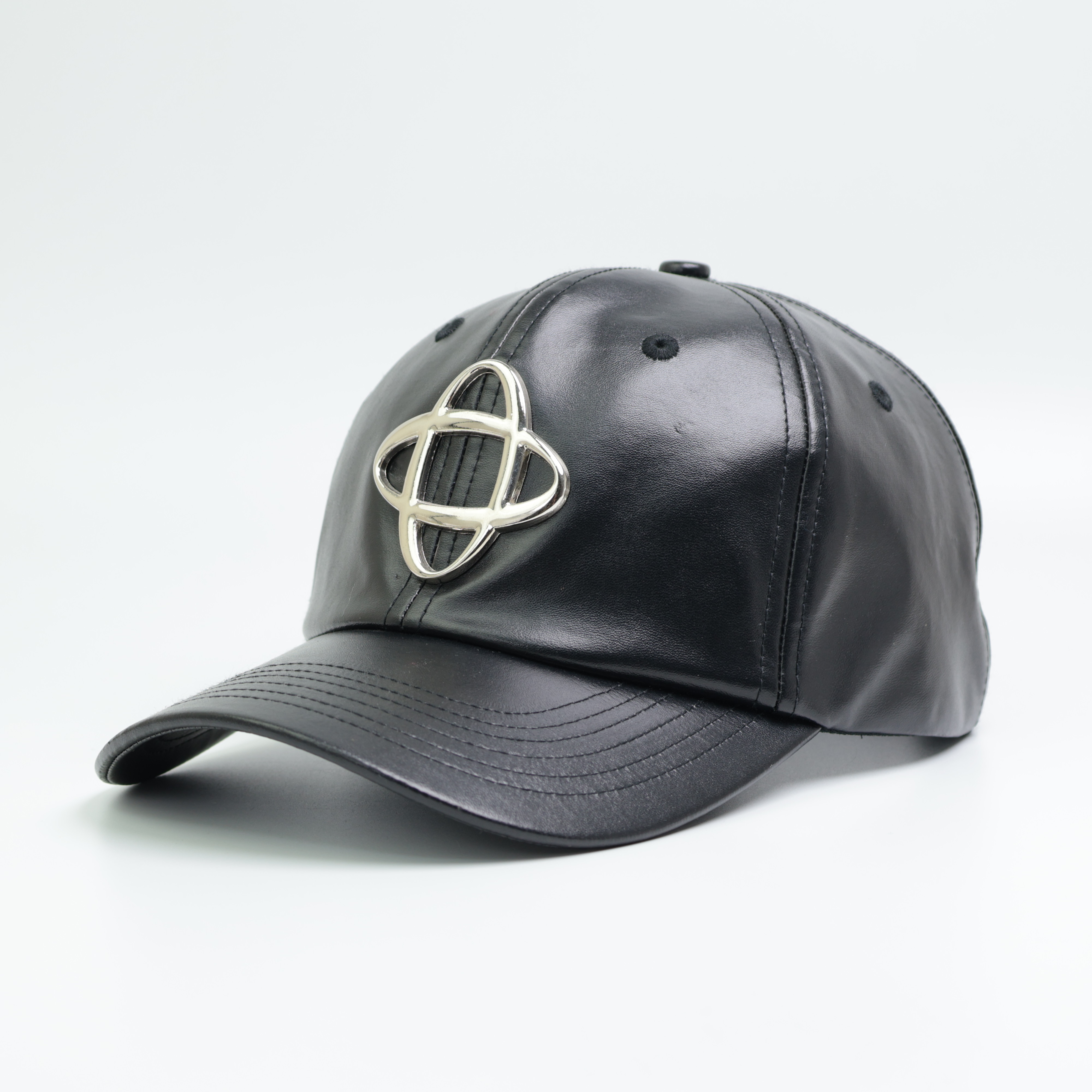 6-panel leather metal embroidery baseball cap