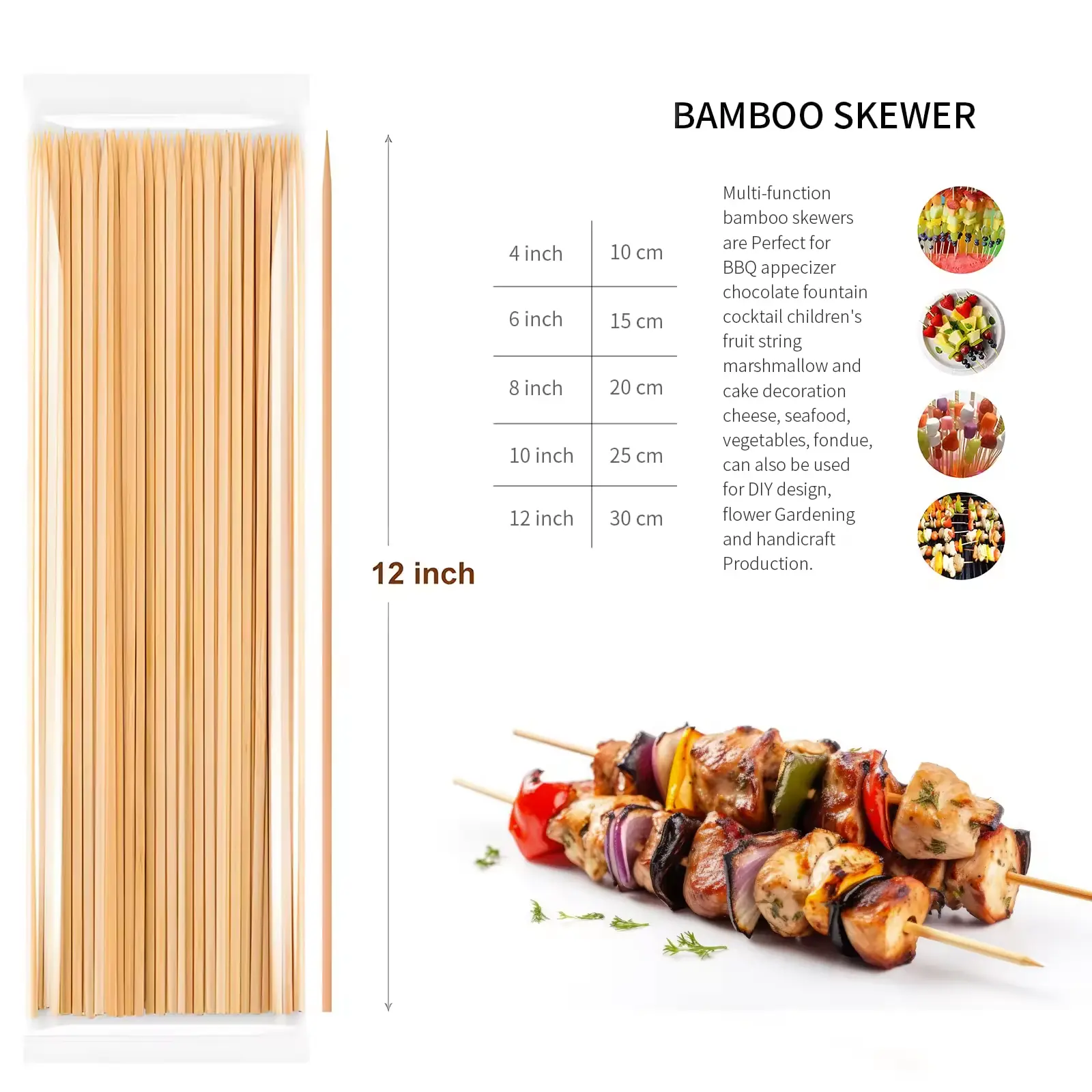 Barbecue Bamboo Sticks Large Bamboo BBQ Stick Skewer Hot Dog eco Friendly Disposable Bamboo Barbecue Sticks