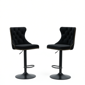 Tabourets de bar modernes en velours DB A&A, hauteur réglable de 25 à 33 pouces, base ronde en métal, meubles de bar pour cuisine - Product Image 1