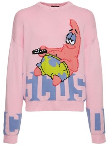 Pull-over tricoté pour hommes avec logo personnalisé OEM & ODM Pull en jacquard à manches longues et col rond de personnages de dessins animés en rose - Product Image 4