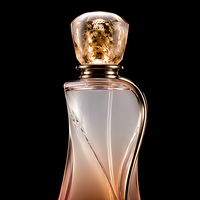 Présentoir Lumineux pour Bouteille de Parfum en Résine Dégradée, Hauteur 1m, Base RGB, Capuchon Feuille d'Or, Autoportant pour Salons Professionnels de Beauté