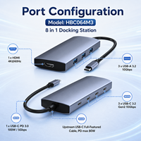 Base de Conexión USB-C 8 en 1 con 4K+60Hz para 100W PD, 3*10Gbps USB-C Gen2 y 3*10Gbps USB-A 3.2, Carcasa de Aluminio, Disponible en Stock