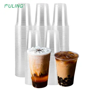 FULING PET ถ้วยกาแฟแบบใช้แล้วทิ้ง ถ้วยพลาสติกพร้อมฝาปิด