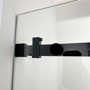 Porte de <span class=keywords><strong>douche</strong></span> coulissante moderne en verre sans cadre, en acier inoxydable brossé, avec un pan fixe et un pan mobile, étanche - Product Image 2