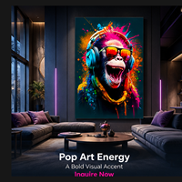 Art mural Graffiti Tête de chimpanzé avec écouteurs, Impression Pop Art colorée pour Chambre d'adolescent, Salle de jeux, Studio de musique, Décoration de bar