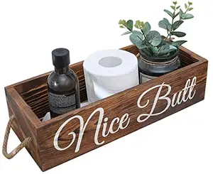 फार्महाउस देहाती लकड़ी अच्छा बट बाथरूम सजावट बॉक्स 2 पक्षीय मजेदार टॉयलेट पेपर धारक आयोजक अजीब घर सजावट