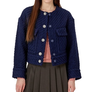 Veste courte pour femme, style collège, printemps, fabrication, design, bouton de fleur tridimensionnel, col rond, manteau d'hiver - Product Image 2