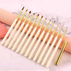 Pinceau à ongles blanc à manche hexagonal pour gel, ombrage, mélange de pigments, liner, détails, peinture acrylique 3D, pinceau demi-lune biseauté pour French manucure - Product Image 1