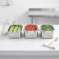 Conteneurs de stockage alimentaire en acier inoxydable en gros avec couvercles hermétiques transparents et 4 clips latéraux pour cuisine commerciale et restaurant