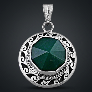 Pendentif Ethnique en Argent Onyx Vert Magnifique Pendentif Géométrique Pendentifs en Onyx Vert - Product Image 1