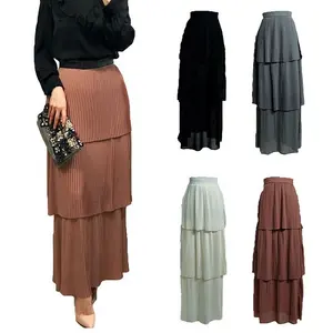 En gros musulman plissé maxi jupe femmes islamique taille haute jupes dames décontracté en mousseline de soie jupes