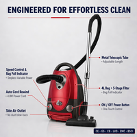 Aspirateur à sac 1400W 19Kpa, capacité 4L, filtre HEPA 5 étapes, enrouleur de cordon automatique, fabricant