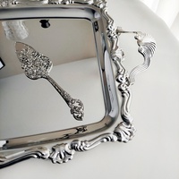 Plateau de service rectangulaire en acier inoxydable 304 avec poignées, plateau de buffet poli miroir pour hôtel, restaurant, traiteur, mariage