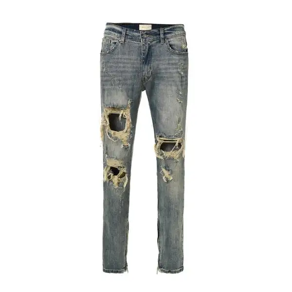 New fashion streetwear men DISTRESSED DENIM - VINTAGE BLUE jeans men denim