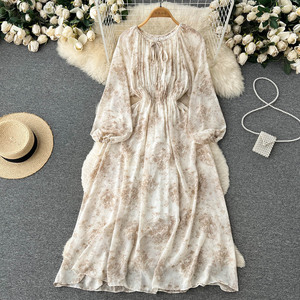 Grazioso <span class=keywords><strong>abito</strong></span> a maniche lunghe estivo da donna in stile francese vita dolce floreale <span class=keywords><strong>abito</strong></span> da tè con stampa <span class=keywords><strong>abito</strong></span> lungo floreale floreale - Product Image 6