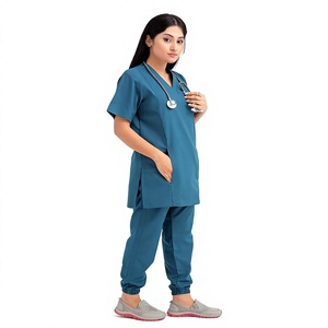 EVERGLOW Conjunto de Uniforme Médico Unisex Rosa de Algodón y Poliéster, Blusas y Camisas de Hospital con Función de Detección de Agujas, Sin Costuras - Product Image 1
