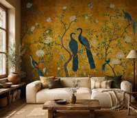 Papier peint doré à l'or fin, papier peint chinoiserie, papier peint de luxe avec des motifs de paons, de pivoines, de fleurs, d'oiseaux et de papillons pour salon, villa, hôtel