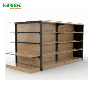 Góndola de Exhibición de Doble Cara con Acabado Rústico de Madera y Panel Final para Supermercados y Tiendas Minoristas - Product Image 1