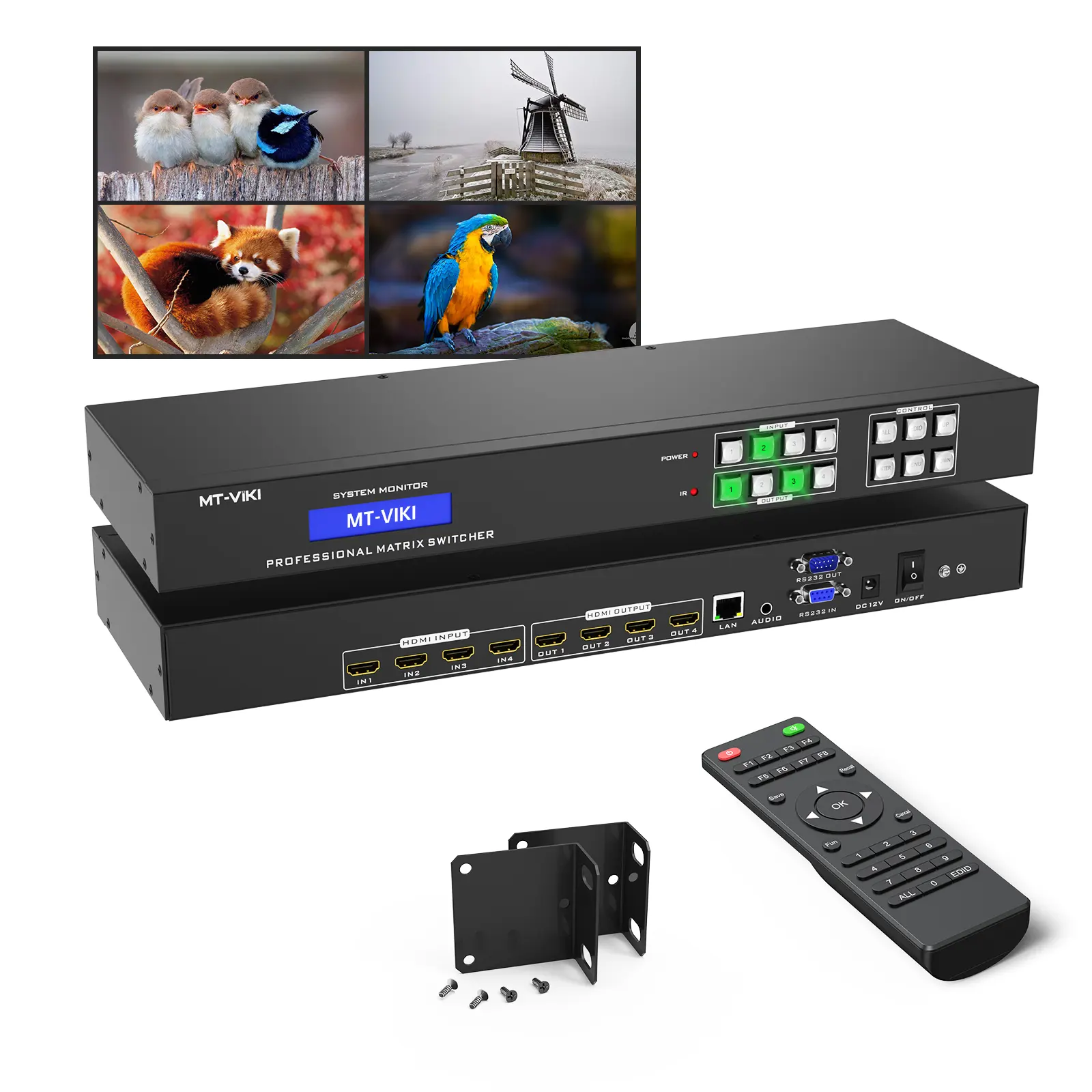 4K 30Hz Video HDMI Matrix 4x4, MT-VIKI HDMI Matrix Switcher Splitter 4 in 4 aus EDID