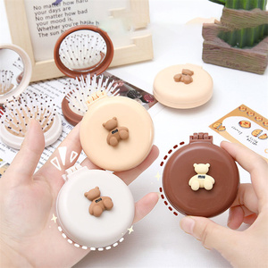Gấu phim hoạt hình 2 trong 1 Lược Gương đặt gấu phim hoạt hình động vật massage lược với gương Cừu Túi gương mini có thể gập lại Bàn chải tóc - Product Image 2