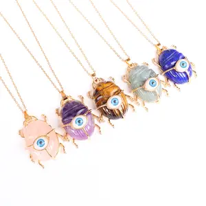 Natural Stone Crystal Bug Eyes Necklace Pendant Original Stone Personality Foreign Trade Cross-border Pendant jewelry