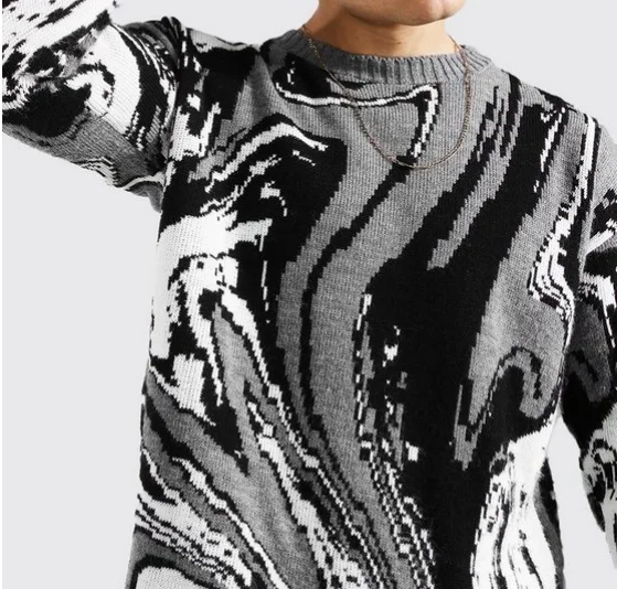 Custom Fashion Male Knit Sweater Men Abstract Marble Print