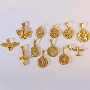 18K PVD Gold-Plated Stainless Steel Vintage <b>Charm</b> Pendant Collection: <b>Angel</b>, Cross, Airplane, Compass, Starfish, Crescent Moon\ - Product Image 2