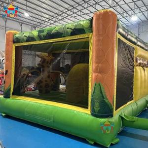 Château gonflable pour animaux pas cher en gros, maison de rebond pour enfants de haute qualité, bleu, jaune, vert, combinaison de matériaux PVC, taille 5x5m, installation facile - Product Image 5