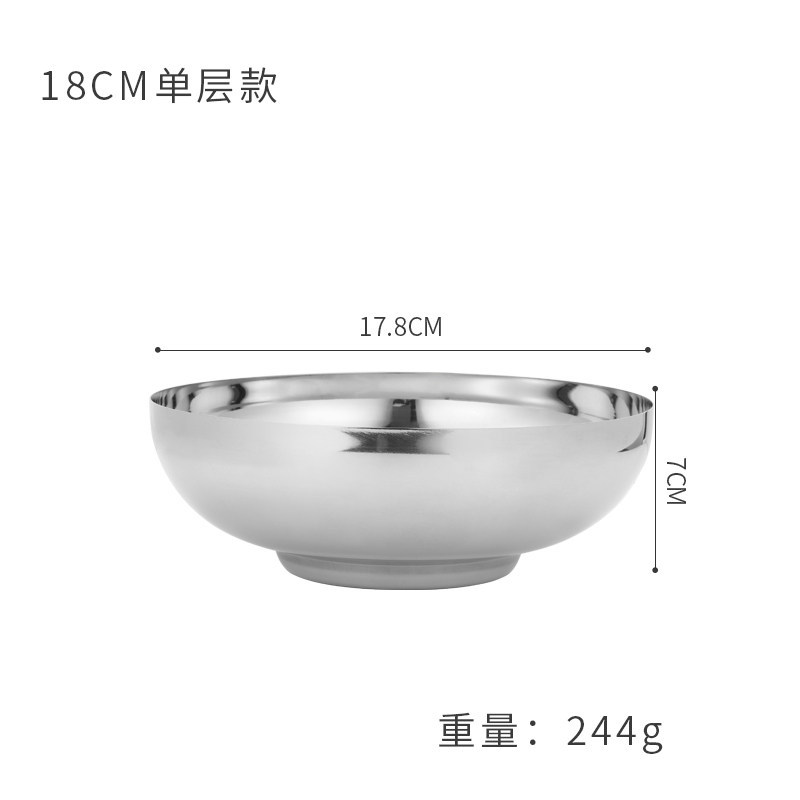 18cm Single-Layer Cold Noodle Bowl (Glossy Silver)