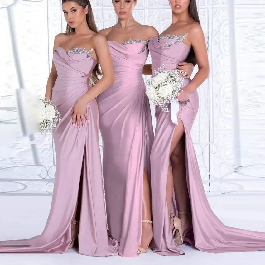 2022 Summer Sleeveless Backless Sexy Evening Maxi Dress Ladies Vestidos Mermaid Plus Size Wedding Pink Bridesmaid Dresses