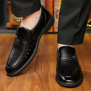 Men's Genuine Leather Solid Pattern Breathable Slip-On <b>Flat</b> <b>Sandals</b> Closed Toe Summer Casual Shoes Rubber Outsole - Product Image 2