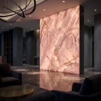 Dalle de marbre onyx rose sur mesure, translucide rétroéclairée, pierre naturelle pour panneau mural intérieur de luxe, mur d'accentuation, plan de travail de cuisine