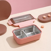 Boîte à bento portable et chauffante en acier inoxydable forme rectangulaire pour l'école des enfants 2 compartiments