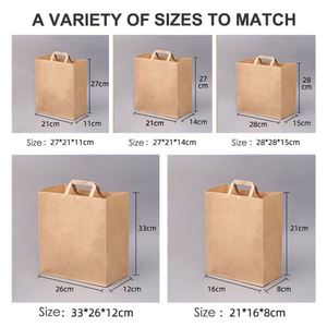 Bolsa de Papel Kraft Marrón Biodegradable con Asa Plana, Personalizada con Logotipo, para Comida para Llevar, Restaurante, Café, Comida Rápida - Product Image 2