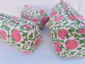 Quilted Cotton Block Print Wash <b>Bag</b> Handmade Embroidered Cosmetic Toiletry Travel Pouch For Women - Product Image 6