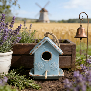 Nichoir sphérique en céramique bleu brillant avec accents de colombes - Décoration suspendue pour jardin de style <span class=keywords><strong>ferme</strong></span> - Product Image 6