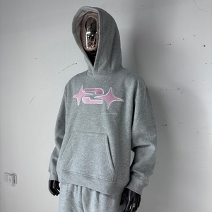 HD2735 맞춤형 풀오버 대형 후드 패치 자수 양털 남성 후드 헤비 코튼 박시 핏 남여 공용 후드 - Product Image 3