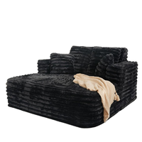 Canapé modulaire moderne trois places avec chaise longue, 56 pouces, en fausse fourrure moelleuse, avec accoudoirs carrés et coussins moelleux pour un confort optimal