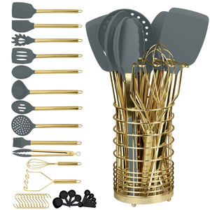 Ustensiles de cuisine en silicone et acier inoxydable doré – Ensemble d'ustensiles de cuisson en silicone pour la maison - Product Image 1