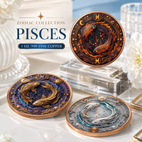 Pièce de monnaie 3D en cuivre pur 999 de 1 oz, signe du zodiaque Poissons, haute définition, couleur UV, effet proof, art métallique de collection sur le thème de l'horoscope