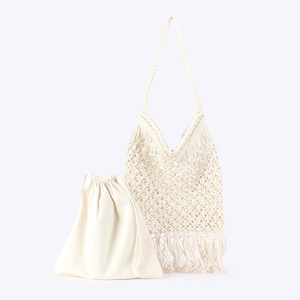 Bolso de Hombro de Playa para Mujer, Tejido a Mano, de Algodón Calado, con Cierre Abierto, Dos Correas y Borlas, Estilo Moderno, Tanjing - Product Image 6