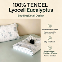 Parure de couette moderne 100 % en lyocell d'eucalyptus tissé, imprimé motif végétal, garnie de soie